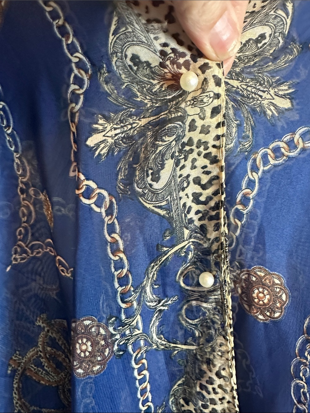 Source Unknown Royal Blue Sheer Kimono with Gold Chain Print - Picture 2 of 7
